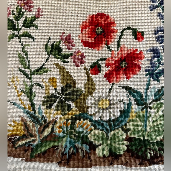 Vintage Floral Handmade Needlepoint Art Wall Decor - Picture 2 of 2